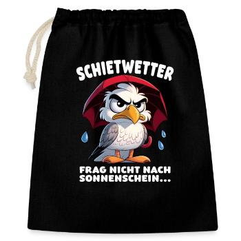 Schietwetter Spruch Lustige Möwe mit Regenschirm - Geschenkbeutel aus Baumwolle (40 x 50 cm) - Schwarz - Vorne