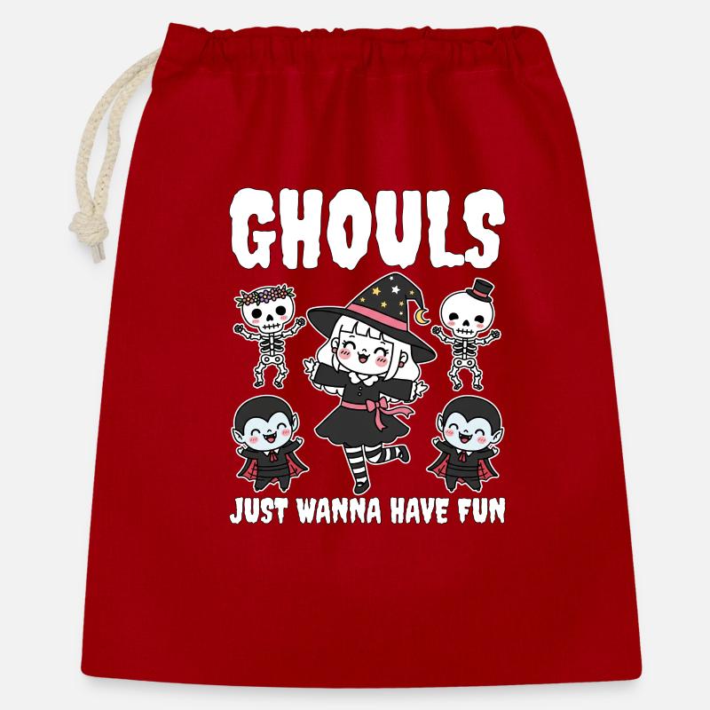GHULE WOLLEN EINFACH NUR SPASS HABEN - HEXE HALLOWEEN - Geschenkbeutel aus Baumwolle (40 x 50 cm) - Rot