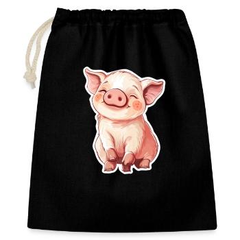 Schwein Ferkel - Geschenkbeutel aus Baumwolle (40 x 50 cm) - Schwarz - Vorne