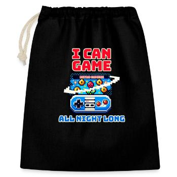 I Can Game All Night Long Retro Gaming - Geschenkbeutel aus Baumwolle (40 x 50 cm) - Schwarz - Vorne