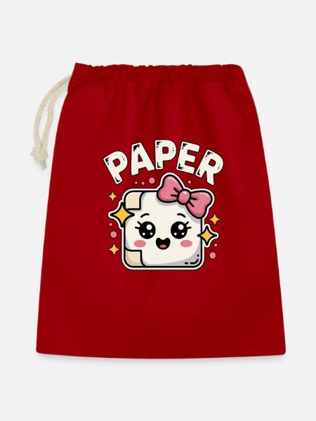Schere Stein Papier Kawaii Paper - Geschenkbeutel aus Baumwolle (40 x 50 cm) - Rot