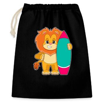 Lion Surfing Planche de surf Été - Sac cadeau 40 x 50 cm - noir - Devant