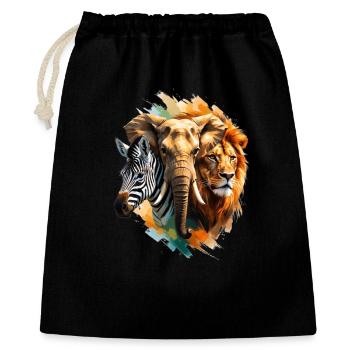 Afrika Trio Zebra Elefant Löwe - Geschenkbeutel aus Baumwolle (40 x 50 cm) - Schwarz - Vorne