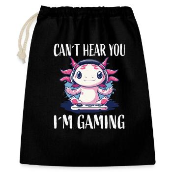 Gaming Axolotl mit Headset - Geschenkbeutel aus Baumwolle (40 x 50 cm) - Schwarz - Vorne