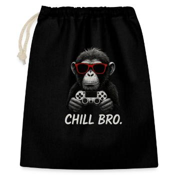 Gamer Affe mit Controller & Sonnenbrille Chill Bro - Geschenkbeutel aus Baumwolle (40 x 50 cm) - Schwarz - Vorne