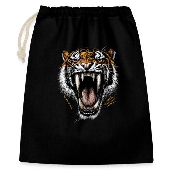 Säbelzahntiger Smilodon Raubkatze Säbelzahn Tiger - Geschenkbeutel aus Baumwolle (40 x 50 cm) - Schwarz - Vorne