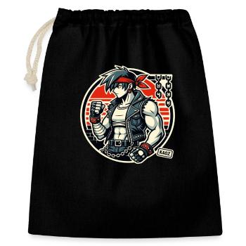 Combattant musclé avec bandeau rouge - Sac cadeau 40 x 50 cm - noir - Devant