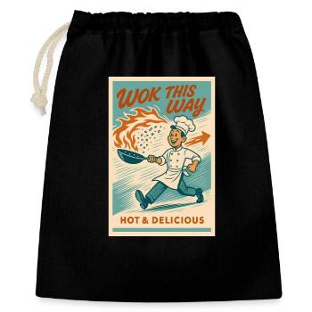 Faites un tour par ici | Wok pan rétro - Sac cadeau 40 x 50 cm - noir - Devant