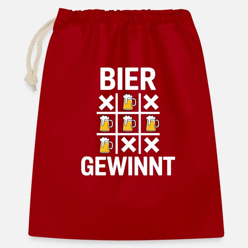 Bier Gewinn TicTacToe - Geschenkbeutel aus Baumwolle (40 x 50 cm) - Rot