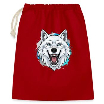 Weißer Wolf Kopf Cartoon Blau Akzente - Geschenkbeutel aus Baumwolle (40 x 50 cm) - Rot - Vorne