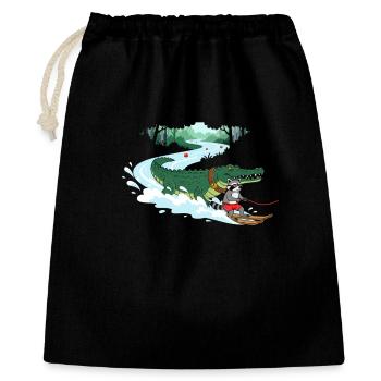 Crocodile Surfer and Cat Companion - Gift Bag 40 x 50 cm - black - Front