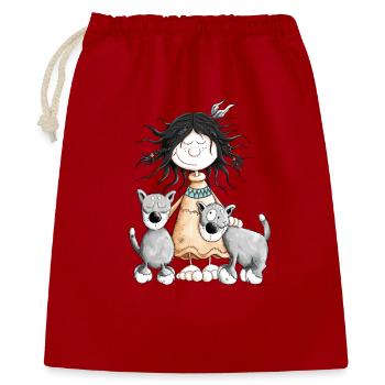 Fille indienne avec des amis de loup - Sac cadeau 40 x 50 cm - rouge - Devant