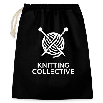 Knitting Collective Knäuel und Nadeln weiß - Geschenkbeutel aus Baumwolle (40 x 50 cm) - Schwarz - Vorne