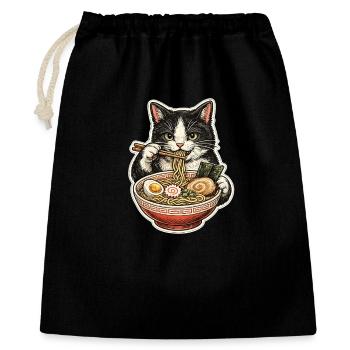 Neko Ramen Bowl: Katzenschlürf - Geschenkbeutel aus Baumwolle (40 x 50 cm) - Schwarz - Vorne