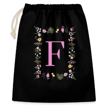 Florale Initialen "F", Buchstaben Monogramm  - Geschenkbeutel aus Baumwolle (40 x 50 cm) - Schwarz - Vorne