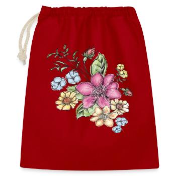  Florales Blütenmuster - Geschenkbeutel aus Baumwolle (40 x 50 cm) - Rot - Vorne