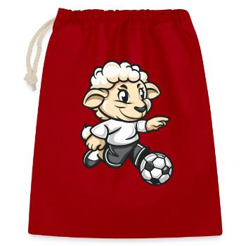 Schaf mit Fußball Cartoon - Geschenkbeutel aus Baumwolle (40 x 50 cm) - Rot - Vorne