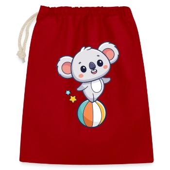 Kawaii-Koala über Ballon und Sterne - Geschenkbeutel aus Baumwolle (40 x 50 cm) - Rot - Vorne
