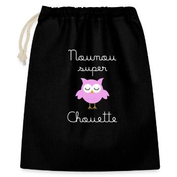 Nanny Super Eule (in weiß geschrieben) - Geschenkbeutel aus Baumwolle (40 x 50 cm) - Schwarz - Vorne