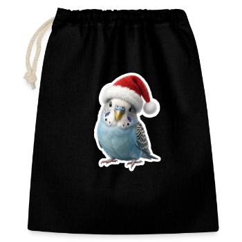 Blauer Wellensittich zwitschert Weihnachtslieder - Geschenkbeutel aus Baumwolle (40 x 50 cm) - Schwarz - Vorne