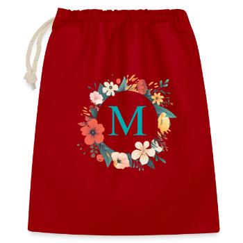 M Monogram, Couronne de fleurs, Personnalisable - Sac cadeau 40 x 50 cm - rouge - Devant