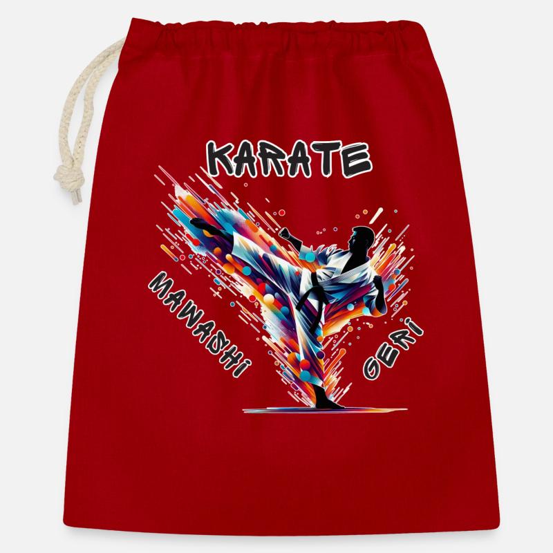 Karate Mawashi Geri - Geschenkbeutel aus Baumwolle (40 x 50 cm) - Rot