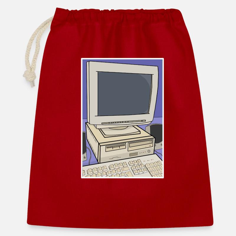 Retro-Computer-Desktop-Einrichtung - Geschenkbeutel aus Baumwolle (40 x 50 cm) - Rot