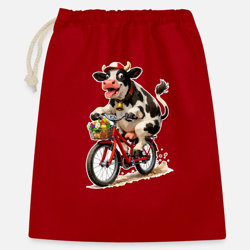 Cow on bicycle with basket - Gift Bag 40 x 50 cm - red