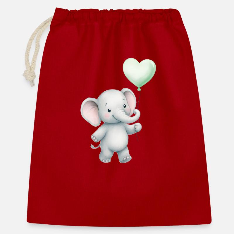 Elefant mit Herzballon - Geschenkbeutel aus Baumwolle (40 x 50 cm) - Rot