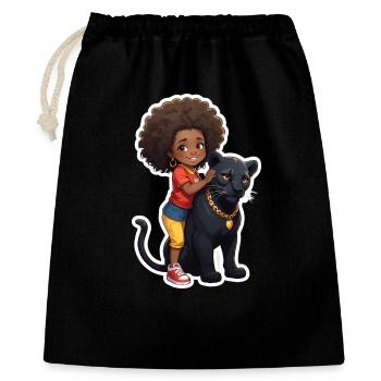 Kinder mit schwarzem Panther - Geschenkbeutel aus Baumwolle (40 x 50 cm) - Schwarz - Vorne