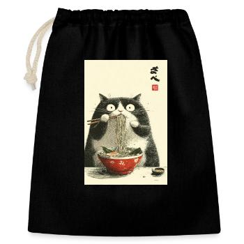 Ramen-Katzen-Nudelfreude - Geschenkbeutel aus Baumwolle (40 x 50 cm) - Schwarz - Vorne