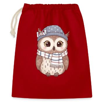 Hibou d’hiver avec écharpe et chapeau - Sac cadeau 40 x 50 cm - rouge - Devant