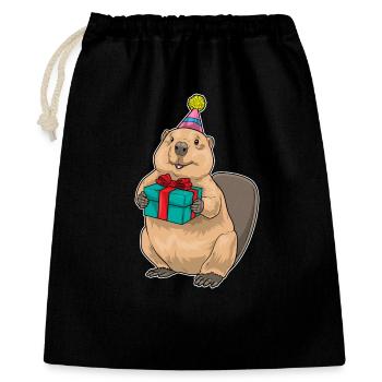Biber Geburtstag Paket - Geschenkbeutel aus Baumwolle (40 x 50 cm) - Schwarz - Vorne