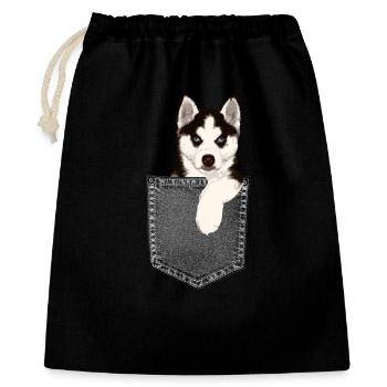 Husky aux yeux bleus dans la poche - chien de poche - Sac cadeau 40 x 50 cm - noir - Devant