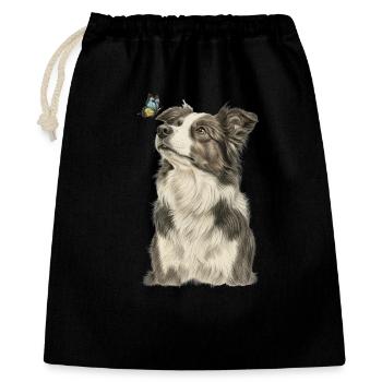 Border Collie Dog with Butterfly - Gift Bag 40 x 50 cm - black - Front