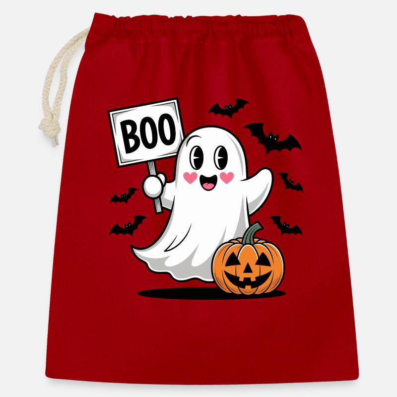 Halloween Boo Geist mit Kürbis - Geschenkbeutel aus Baumwolle (40 x 50 cm) - Rot