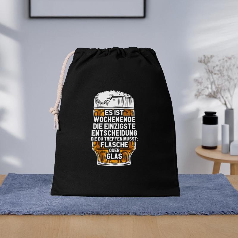 Wochenende Flasche Oder Glas / Bier Spruch Geschenkbeutel aus Baumwolle (40 x 50 cm)
