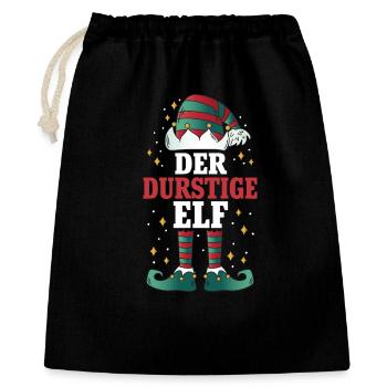 Weihnachten Der Durstige Elf - Geschenkbeutel aus Baumwolle (40 x 50 cm) - Schwarz - Vorne
