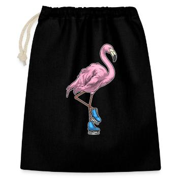 Flamingo Eislaufen Schlittschuhe Wintersport - Geschenkbeutel aus Baumwolle (40 x 50 cm) - Schwarz - Vorne
