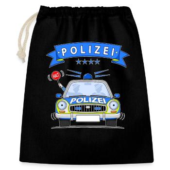 Polizeiauto mit Sirene - Geschenkbeutel aus Baumwolle (40 x 50 cm) - Schwarz - Vorne