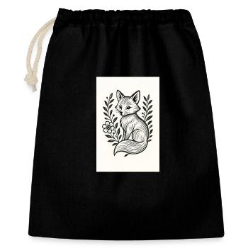 Fox in Floral Wreath Lineart - Gift Bag 40 x 50 cm - black - Front
