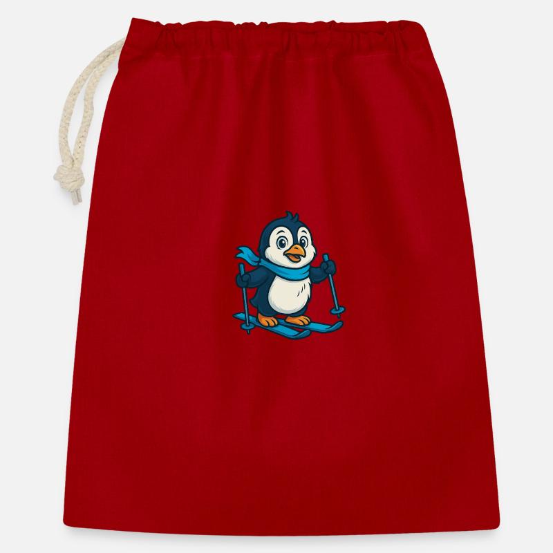 Penguin on skis with scarf - Gift Bag 40 x 50 cm - red