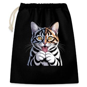 Lebhafte Cartoon-Katze mit verspieltem Ausdruck - Geschenkbeutel aus Baumwolle (40 x 50 cm) - Schwarz - Vorne