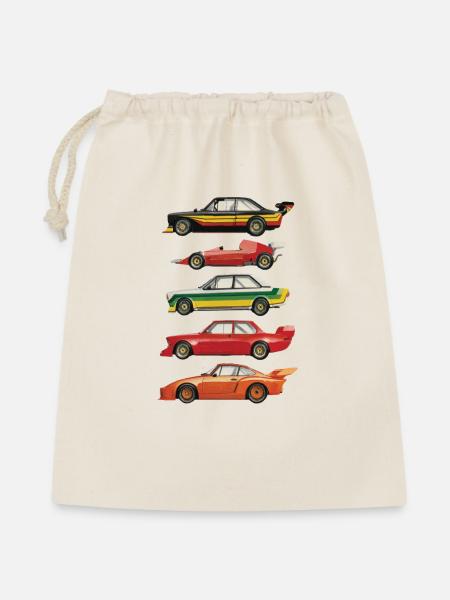 Rennwagen Retro Collage - Geschenkbeutel aus Baumwolle (40 x 50 cm) - Natur