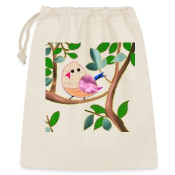 oiseau sur une branche imitation tissu cousu - Sac cadeau 40 x 50 cm - nature - Devant