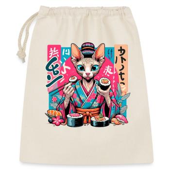 Sushi Sphynx Katze Maki Kimono Geschenk - Geschenkbeutel aus Baumwolle (40 x 50 cm) - Natur - Vorne