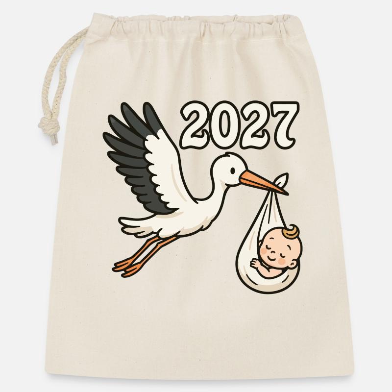 Cigogne avec enfant trouvé dans son bec 2027 - Sac cadeau 40 x 50 cm - nature