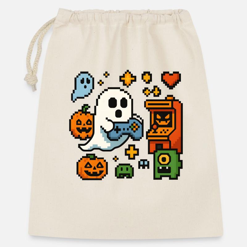Pixel Ghost Gaming Retro Design - Geschenkbeutel aus Baumwolle (40 x 50 cm) - Natur