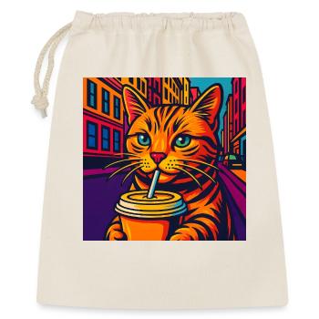 Chat urbain dynamique avec boisson, aime les chats - Sac cadeau 40 x 50 cm - nature - Devant