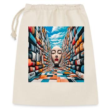 Mysteriöses Gesicht in bunter Bibliothek - Geschenkbeutel aus Baumwolle (40 x 50 cm) - Natur - Vorne